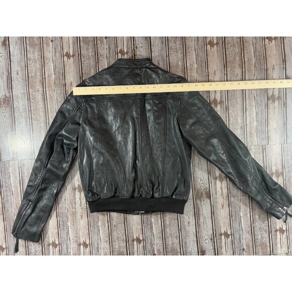 Members Only Dark Leather Bomber Jacket - Picture 8 of 8